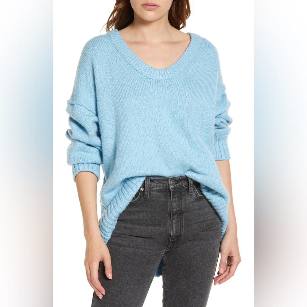 Free People Brookside Knit Sweater Tunic Starlight Blue Oversized